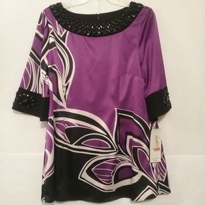 Purple and Black Women's Tunic Top